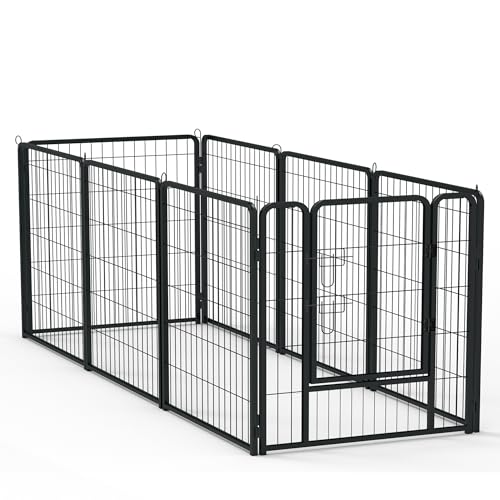 FIVMEN 8-TLG Hundelaufställe mit Türen & Erdanker Modular Hundezaun 80x80 cm Welpenlaufstall Metall Welpengitter Garten Tierlaufstall Freilaufgehege für Hunde Katzen Kaninchen Kinder von FIVMEN