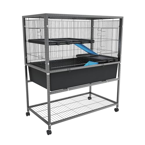 FIVMEN Hamsterkäfig Meerschweinchen Käfig 88x48x102 cm Kleintierkäfig Rattenkäfig mit Sicherheitsschlösser, Leiter, Lagerregal und Rollen Hamster Käfig Nagerkäfig Kleintierstall von FIVMEN