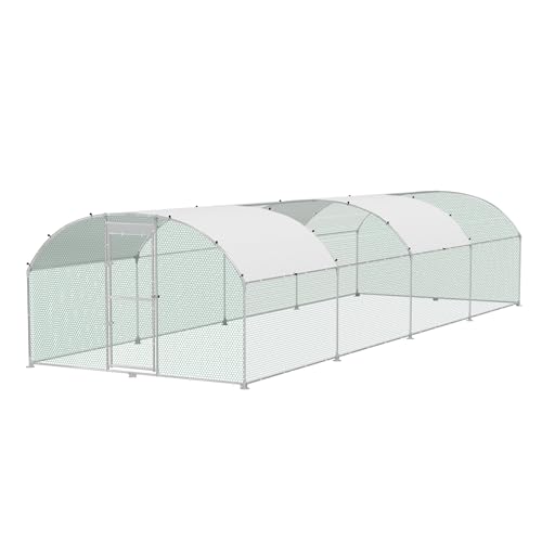 FIVMEN Hühnerstall 3x8 m Hühner Freilaufgehege Verzinkter Stahl Hühnerhaus Hühnergehege mit Bogen Sonnenschutz Dach,Tür & Riegel Stabil Geflügelstall Hühnerkäfig Kleintierstall von FIVMEN