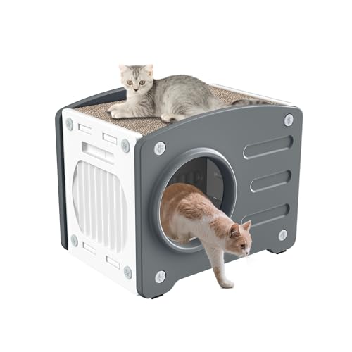 FIVMEN Katzenhaus Outdoor Katzenhöhle Katzenhütte mit Kratzbretter Katze Winterfest Wasserdicht Draußen Kunststoff Katzenhäuschen Grau+Weiß, 55,3x40,5x46 cm FIVMEN Katzenhaus Outdoor Katzenhöhle Katzenhütte mit Kratzbretter Katze Winterfest Wasserdicht Draußen Kunststoff Katzenhäuschen Grau+Weiß, 55,3x40,5x46 cm von FIVMEN