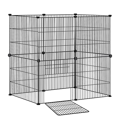 FIVMEN Freilaufgehege Kleintiergehege 142x72x36cm Freigehege Gittergehege 12-Platten Laufstallgitter mit Türen Kleintier Laufställe für Kaninchen Hamster (Schwarz) von FIVMEN
