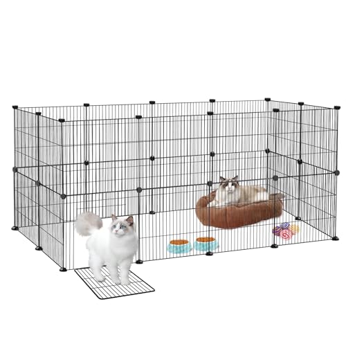 FIVMEN Freilaufgehege Kleintiergehege 142x72x72cm Freigehege Gittergehege 24-Platten Laufstallgitter mit Türen Kleintier Laufställe für Kaninchen Hamster (Schwarz) von FIVMEN