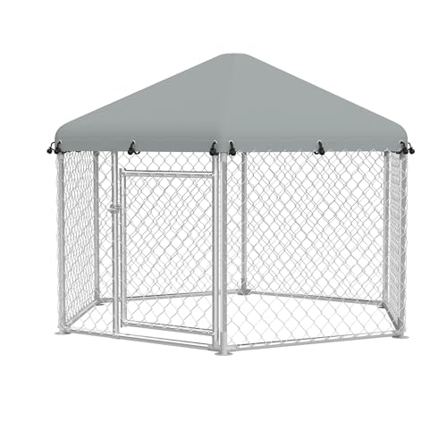 FIVMEN Outdoor Hundezwinger 210x185x150 cm Groß Hundekäfig Hundehütte Hundehaus Verzinkter Stahl mit Sonnenschutz Dach und Abschließbarer Tür Hundezaun Hundeauslauf Draußen von FIVMEN