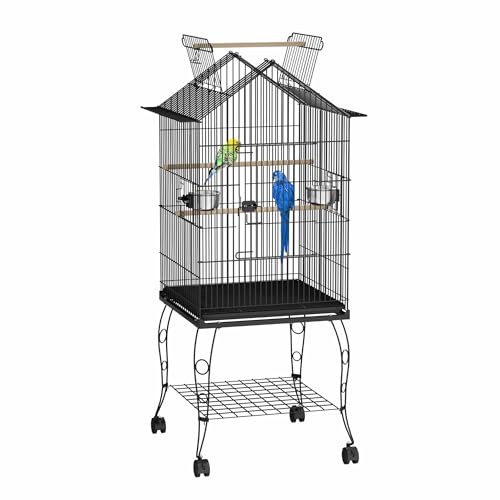 FIVMEN Vogelkäfig Wellensittich Käfig Groß Vogelvoliere Papageienkäfig Wellensittichkäfig mit Futternapf und Holzstangen Vogelbauer Vogelhaus für Kanarien Nymphensittiche Fink, 55x55x145 cm von FIVMEN
