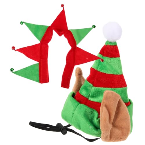 FIXOSHEE 1 Satz für Haustiermütze Hundeurlaubsmütze elf kostüm Hut -Elfen-Kostüm gestrickt Kappe Kragen Weihnachtshundemütze Weihnachtsparty, kleines Haustier- Flanell von FIXOSHEE