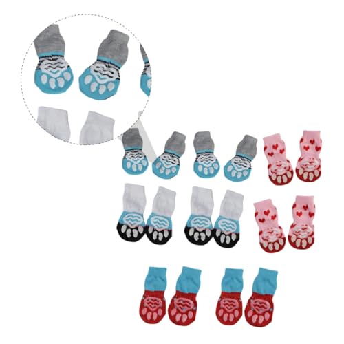 FIXOSHEE 16 Stück Teiliges Baumwoll pfotensocken für Haustiere Warme rutschfeste Hundesocken in Blauweiß Blaugrau Rot Hellrot Idealer Schutz gegen Kälte und Schmutz für Kleine Hunde und von FIXOSHEE