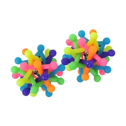 FIXOSHEE 2 Stück Hundespielzeug Kleine Hunde Kauspielzeug aus Gummi Hohler Regenbogenball mit Glocke Interaktives Geräuschmachendes Beißspielzeug zur Zahnpflege und Beschäftigung für von FIXOSHEE