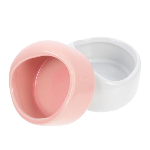 FIXOSHEE 2 Stück Keramik Hamster Futternapf Kleine Futter Trinkschalen für Hamster Meerschweinchen Käfigzubehör Robust Umweltfreundlich und Leicht Zu Reinigen Rosa Weiß von FIXOSHEE
