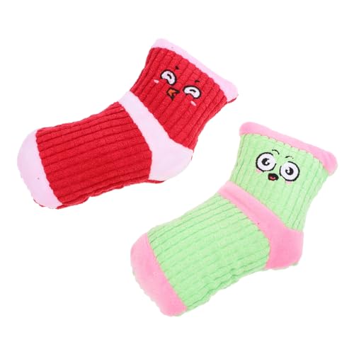 FIXOSHEE 2 Stück Plüschspielzeug für Hunde Bissfeste Quietschsocken für Welpen Interaktives Cartoon Haustier Spaßige Beschäftigung für Kleine und Mittelgroße Hunde Rot Grün von FIXOSHEE