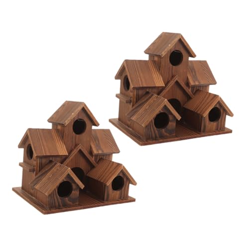 FIXOSHEE 2 Stück Rustikale Holz Vogelhäuser mit Futterstelle Wetterfestes Garten Nistkasten im Landhausstil Dekorative Wildvogel-nistbox für Terrasse Garten und Außenbereich von FIXOSHEE