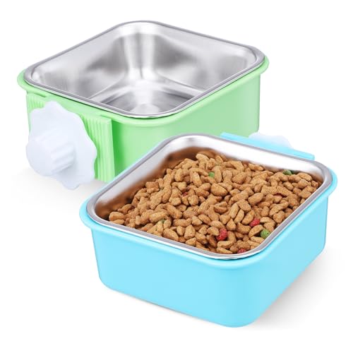 FIXOSHEE 2 Stück Teiliges Edelstahl Haustier Futternapf zum Einhängen Doppellagiges Design Rostfrei Platzsparend für Hunde Katzen Kaninchen Einfache Befestigung Geeignet für Käfig und von FIXOSHEE