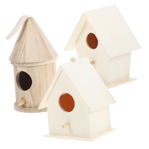 FIXOSHEE 3 DIY Vogelhaus aus Holz Unbemalt mit Stabilem Aufhänge Seil Kreative Garten Dekoration für Kleine Vögel zum Bemalen und Individuellen Gestalten Langlebiges Vogel Nest für von FIXOSHEE