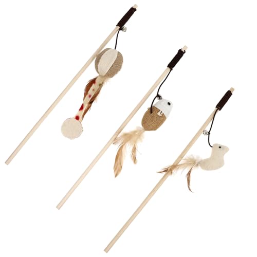 FIXOSHEE 3 Stück Teiliges Katzenspielzeug mit Holzgriff und Glocke Interaktive Katzenangel mit Schwungfeder und Maus Lustige Spielstäbe zur Katzenbeschäftigung Fördert Training und FIXOSHEE 3 Stück Teiliges Katzenspielzeug mit Holzgriff und Glocke Interaktive Katzenangel mit Schwungfeder und Maus Lustige Spielstäbe zur Katzenbeschäftigung Fördert Training und von FIXOSHEE