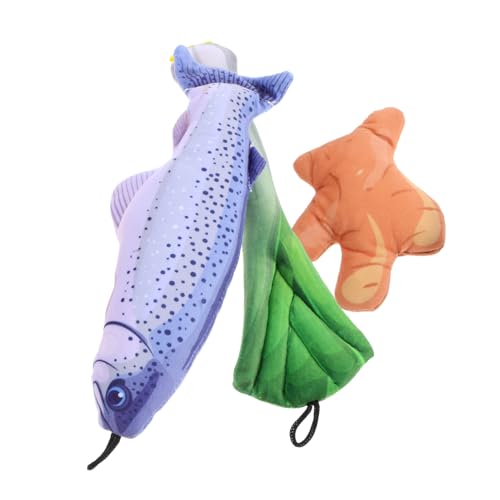 FIXOSHEE 3 Stück Teiliges Katzenspielzeug mit Katzenminze Plüschige Fischform für Kätzchen und Langlebig Geeignet Kauen Zahnpflege und Indoor Übungen für Spielerische Katzen von FIXOSHEE