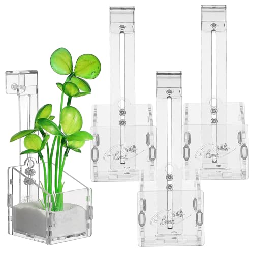 FIXOSHEE 4 Aquarium Pflanzenhalter mit Haken Klarer Wasserpflanzen Topf Bruchfest Einfach zu Montieren Vielseitig für Aquarienpflanzen und Dekoration Geeignet von FIXOSHEE
