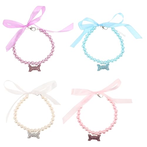 FIXOSHEE 4 Stück Halskette mit Haustierperlen Katzenhalsband Necklace Dog Katzenschmuck Hundehalsband Anhänger für Haustierhalsbänder Katzenhalsbänder Kragenanhänger von FIXOSHEE