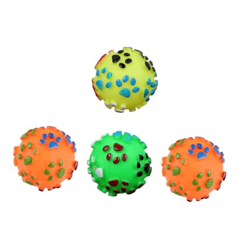 FIXOSHEE 4 Stück Teiliges Kauspielzeug aus Robustem Vinyl Geräuschaktivierter Kauspielball mit Pfotenabdruck Bissfestes Hundespielzeug für Kleine bis Große Hunde zur Zufällige Farbe von FIXOSHEE
