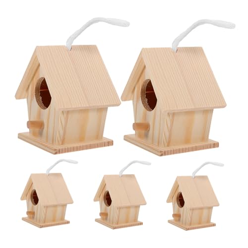 FIXOSHEE 5 Stück Mini Vogelhaus Anhänger aus Holz Dekoratives Imitat Vogelnest für Garten Balkon DIY Mikro Landschaft Kreative Gartendekoration für Vogelliebhaber Zufällige Zufällige Farbe von FIXOSHEE