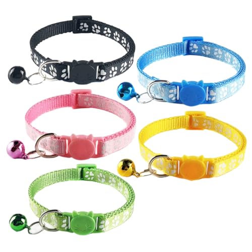 FIXOSHEE 5 Stück Teilig Verstellbares Katzenhalsband mit Glöckchen Modisches Langlebiges für Kätzchen und in Gelb Himmelblau Hellgrün Bequem und Sicher von FIXOSHEE