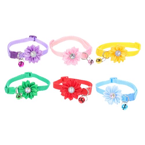 FIXOSHEE 6 Stück Teiliges Haustier Halsband Blumenmotiv Verstellbar und Komfortabel Dekoratives Kostümzubehör für Kleine und Hunde in Rot Gelb Grün Violett von FIXOSHEE
