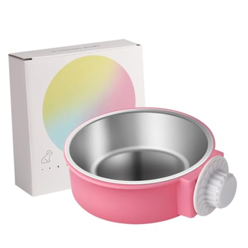 FIXOSHEE Edelstahl Hängender Hund Futternapf und Trinknapf für Kleine Haustiere Metallnapf mit Kunststoffhalterung Rosa Rostfrei Leicht zu Reinigen und Befestigen von FIXOSHEE