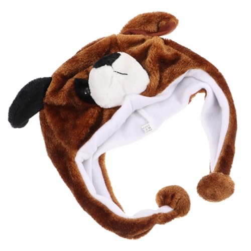 FIXOSHEE Fluffy Cartoon Plüsch Mütze Ohrwärmer Kuscheliges Cosplay Kopftuch für Kalte Wintertage Niedlicher Brauner Hund Angenehm und Warm für Kostüm und Auftritte von FIXOSHEE