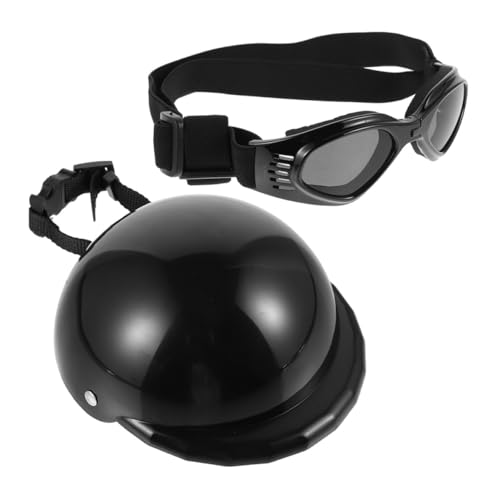 FIXOSHEE Haustierhelm mit UV schutzbrille Sicherer Hundekopfschutz Modisches Schwarzes Helm Brillen Kleine bis Mittelgroße Hunde Bequem und Strapazierfähig von FIXOSHEE