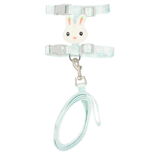 FIXOSHEE Katze Geschirr Leine mit Cartoon Kaninchen Design Verstellbares Leichtes Nylon Brustgeschirr für Katzen Grün Bequem und Flexibel für Outdoor Spaziergänge von FIXOSHEE