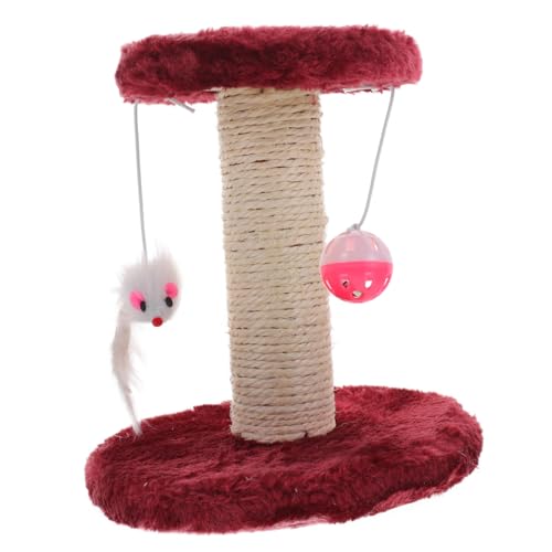FIXOSHEE Katzen kratzbaum mit Doppellagigem Plüsch Verschleißfestem Sisal kratzpfosten und Hängenden Bällen Indoor kratzbaum für Katzen zum Klettern und Krallenpflege Weinrot von FIXOSHEE