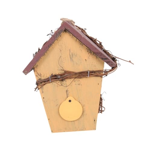 FIXOSHEE Ländliches Hängendes Vogelhaus aus Holz mit Schrägdach Wetterfeste Garten Dekoration Handgefertigtes Modell für Innen und Außenbereich Leichtes Wohn und Hochzeitsaccessoire von FIXOSHEE