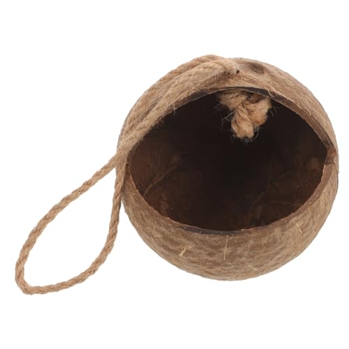 FIXOSHEE Natürliches Vogelnest aus Kokosnussschale mit Rechteckiger Öffnung Hängendes Vogelhaus für Papageien und Kleinvögel Robustes Vogelbett für Käfig und Garten und Schlafzubehör von FIXOSHEE