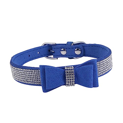 FIXOSHEE Pet Halskette mit Dunkelblauem Glitzer Schleifenanhänger Verstellbares Hundehalsband aus Strapazierfähigem Komfortabel für Kleine Hunde und Katzen Modisches Accessoire Xs von FIXOSHEE