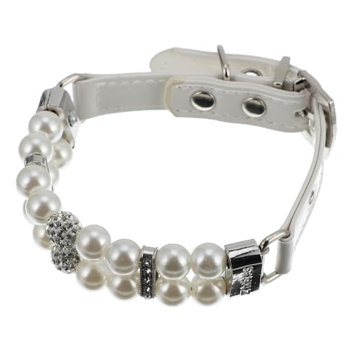 FIXOSHEE Verstellbares Hundehalsband mit Leine Perlenkette aus Kunstmaterial Schmuckhalsband für Kleine Hunde Modisches Haustierzubehör Komfortabel und Elegant in Weiß von FIXOSHEE