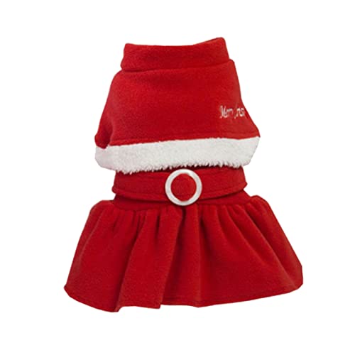 FIXOSHEE Weihnachtskleid Hunderock Aus Polarfleece Weihnachtskatzenkostü Fleece-haustiertuch Urlaubsoutfit Für Katzen Hunderock Weihnachten Halloween-hundekostü Weihnachtshunderock Rot von FIXOSHEE