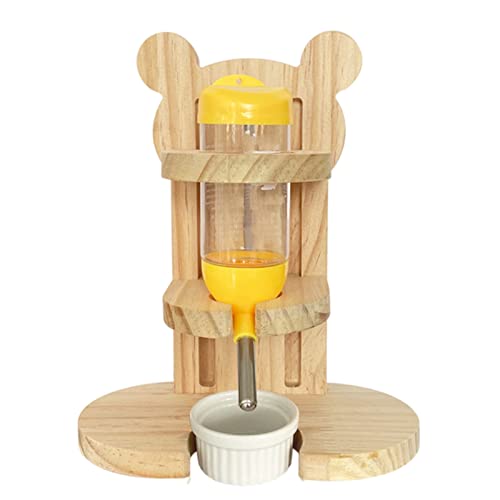 FIYSON Hamster Trinkflasche Set, Einstellbar Holz Hamster Wasserspender Ständer Meerschweinchen Nippeltränke mit Basis inkl. Tränke aus Holz Nager (Mit Becken) von FIYSON