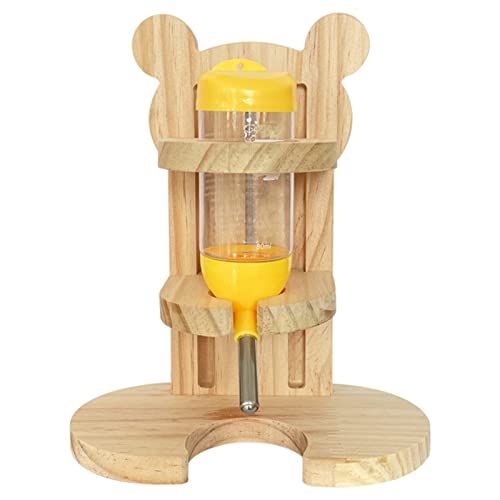 FIYSON Hamster Trinkflasche Set, Einstellbar Holz Hamster Wasserspender Ständer Meerschweinchen Nippeltränke mit Basis inkl. Tränke aus Holz Nager (Ohne Becken) von FIYSON