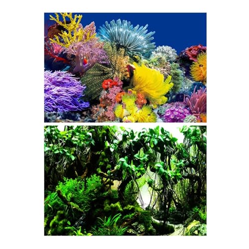 FJOADNVM Aquarium Rückwandfolie Aquarium Dekoration Hintergrund Malerei Fisch Tank Landschaft Ozean Marine Pflanzen(Color3,50x80cm) von FJOADNVM