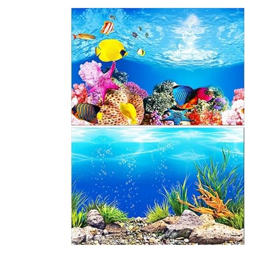 FJOADNVM Aquarium Rückwandfolie Aquarium Landschaft Poster Fisch Tank Hintergrund Aufkleber doppelseitige Ozean Meer Pflanzen Dekor(Color1) von FJOADNVM