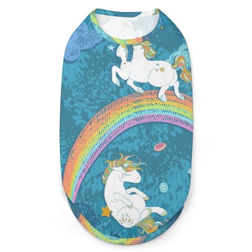 Einhorn-Regenbogendruck, 3D-gedruckte Hundekleidung, stilvolle ärmellose Hundehemden, Weste, atmungsaktives Haustier-Tanktop, T-Shirt, Sweatshirt, Größe XL von FJQWKLF