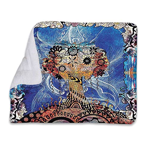 FJQWKLF Blaubraune, ultraweiche Bettmatte für Hunde und Katzen, Retro-Baum mit Blumenformen auf Paisley-Bild, weiches Flanell, verdicktes Haustier, weiche Fleece-Unterlage, Haustierbettmatte Trippy von FJQWKLF