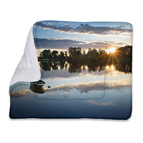 FJQWKLF Grün Blau Selbstheizende Haustier-Pads Decke Welpen-Haustier-Pad Landschaft Einzelnes Fischerboot Großes Hundebett-Pad Haustiere Schlafbett Weich Warmffy Zwinger-Pad Ozean-Landschaft von FJQWKLF