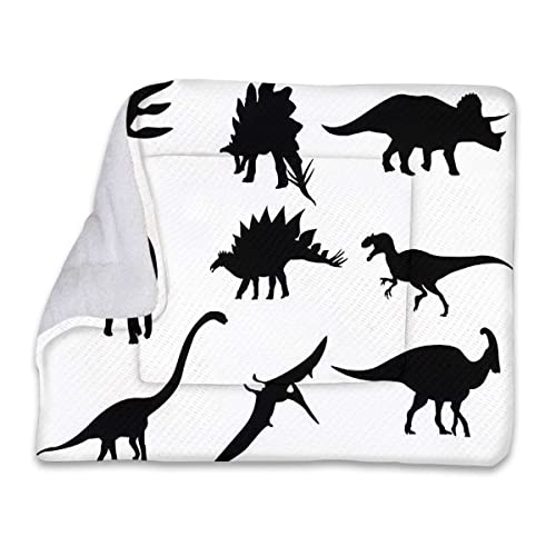 FJQWKLF Schwarz-weiße, weiche, warme Haustier-Überwurfdecke für Haustiere, Verschiedene Schwarze Dino-Silhouetten, Matte, doppellagig, waschbar, für Hundebett, Couch, Sofa, Auto-Dinosaurier von FJQWKLF