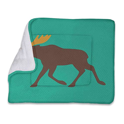 FJQWKLF Sea Green Brownffy Fleece-Hunde-Überwurfdecken, Schlafmatte, Elch mit Geweih, Illustration, Hirschfamilie für kleine, mittelgroße und große Hunde, Katzen, Elch von FJQWKLF