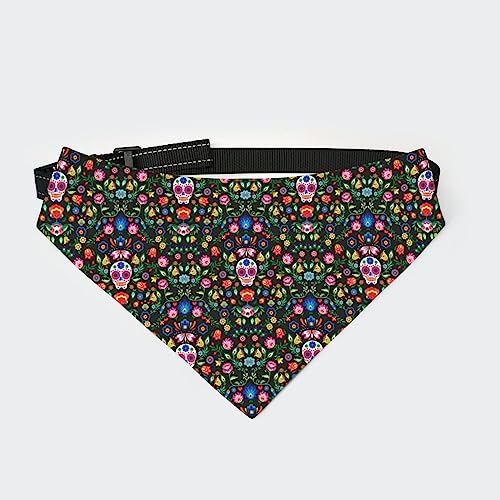 Hundehalstuch mit mexikanischem Zuckerschädel-Blumenmuster, Dreieckstuch für Haustiere, Katzenhalstuch mit Verstellbarer Schnalle Hundehalstuch mit mexikanischem Zuckerschädel-Blumenmuster, Dreieckstuch für Haustiere, Katzenhalstuch mit Verstellbarer Schnalle von FJQWKLF