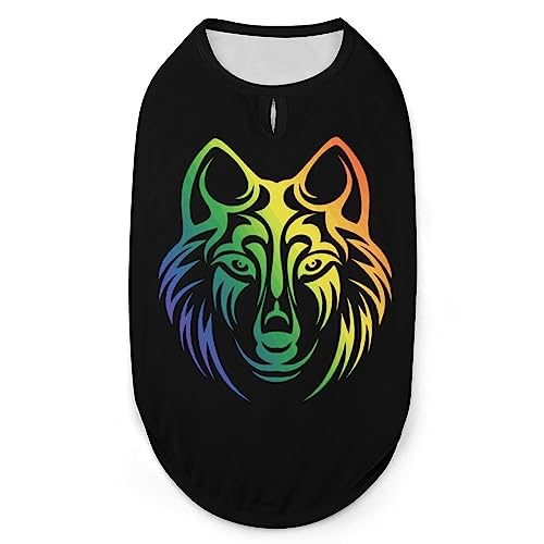 Hundehemd mit Regenbogen-Wolfskopf, Sommer-T-Shirt für Haustiere, weiches, ärmelloses Tanktop, Haustierkleidung, formelle Kleidung für alle Welpen und Katzen, Größe XL Hundehemd mit Regenbogen-Wolfskopf, Sommer-T-Shirt für Haustiere, weiches, ärmelloses Tanktop, Haustierkleidung, formelle Kleidung für alle Welpen und Katzen, Größe XL von FJQWKLF