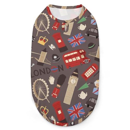 Hundekleidung mit 3D-Aufdruck „London Travel Icons, stylische ärmellose Hundehemden, Weste, atmungsaktives Tanktop für Haustiere, T-Shirt, Sweatshirt, Größe S Hundekleidung mit 3D-Aufdruck „London Travel Icons, stylische ärmellose Hundehemden, Weste, atmungsaktives Tanktop für Haustiere, T-Shirt, Sweatshirt, Größe S von FJQWKLF