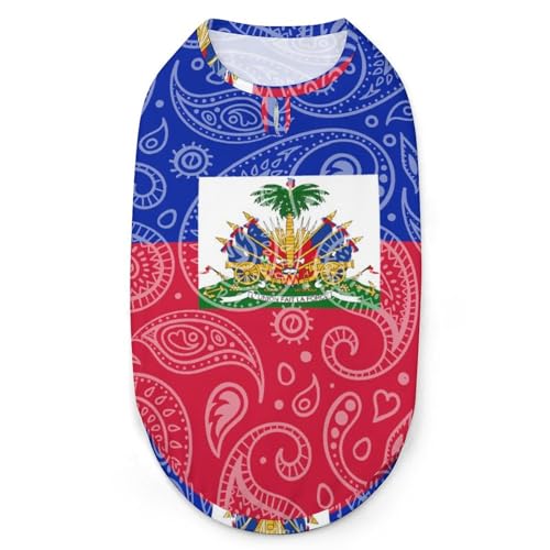 Hundekleidung mit 3D-Aufdruck mit Paisley- und Haiti-Flagge, stylische ärmellose Hundehemden, Weste, atmungsaktives Tanktop für Haustiere, T-Shirt, Sweatshirt, XX-Large Hundekleidung mit 3D-Aufdruck mit Paisley- und Haiti-Flagge, stylische ärmellose Hundehemden, Weste, atmungsaktives Tanktop für Haustiere, T-Shirt, Sweatshirt, XX-Large von FJQWKLF