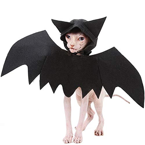 FJROnline Halloween-Kostüm für Katzen, Fledermausflügel, mit Kapuze, lustiges Kostüm für Welpen, Haustiere, Cosplay-Dekoration von FJROnline