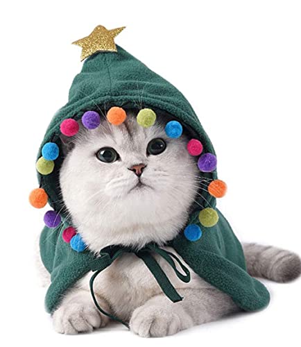 FJROnline Katzenumhang mit Kapuze, Weihnachtsbaum-Kostüm, Plüsch, kreatives Haustierkostüm, Kleidung für kleine Hunde und Katzen von FJROnline