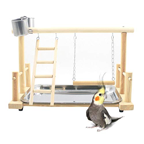 FJROnline Papageien-Spielständer aus Holz, Vogelspielplatz mit Leiter, Schaukel, Spielzeug für Nymphensittiche von FJROnline